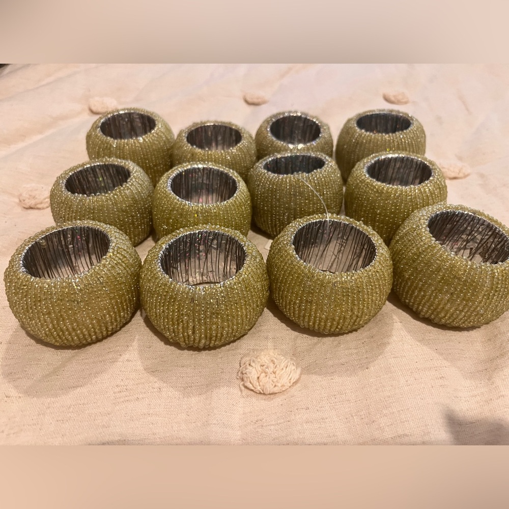 Set of 12 Green Beaded Napkin Rings
